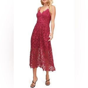 ASTR the Label A Line Midi Lace Crochet Dress in Berry NWT